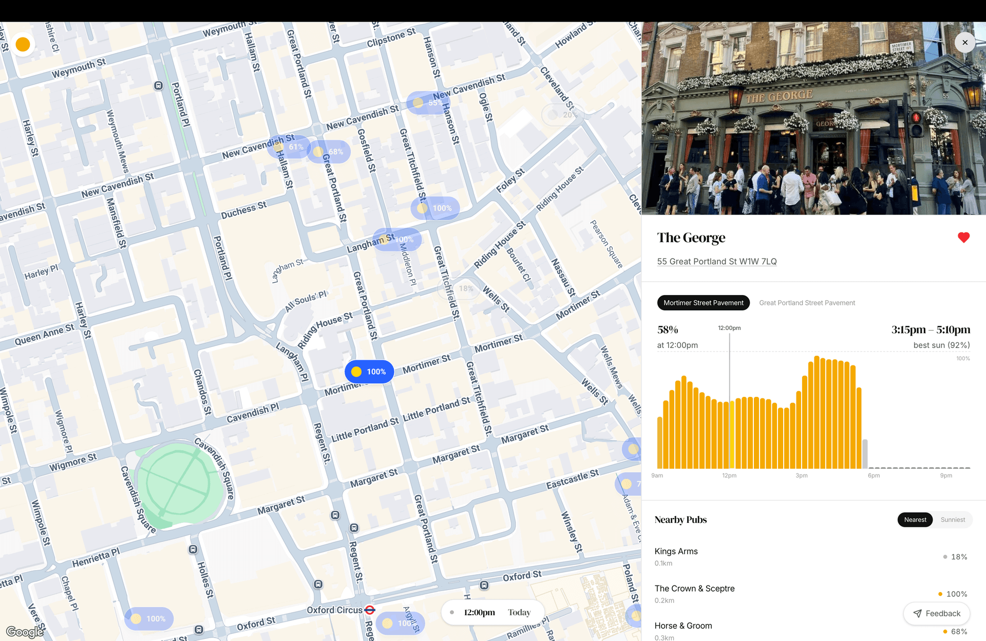 List detail with map and pub sidebar