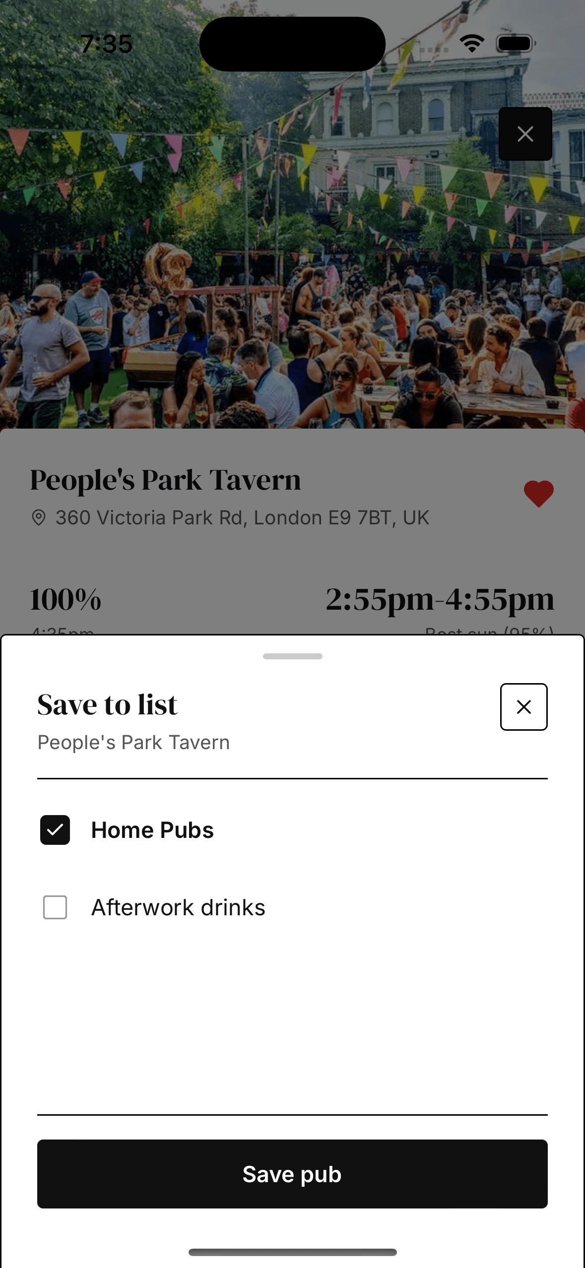 Adding a pub to a list