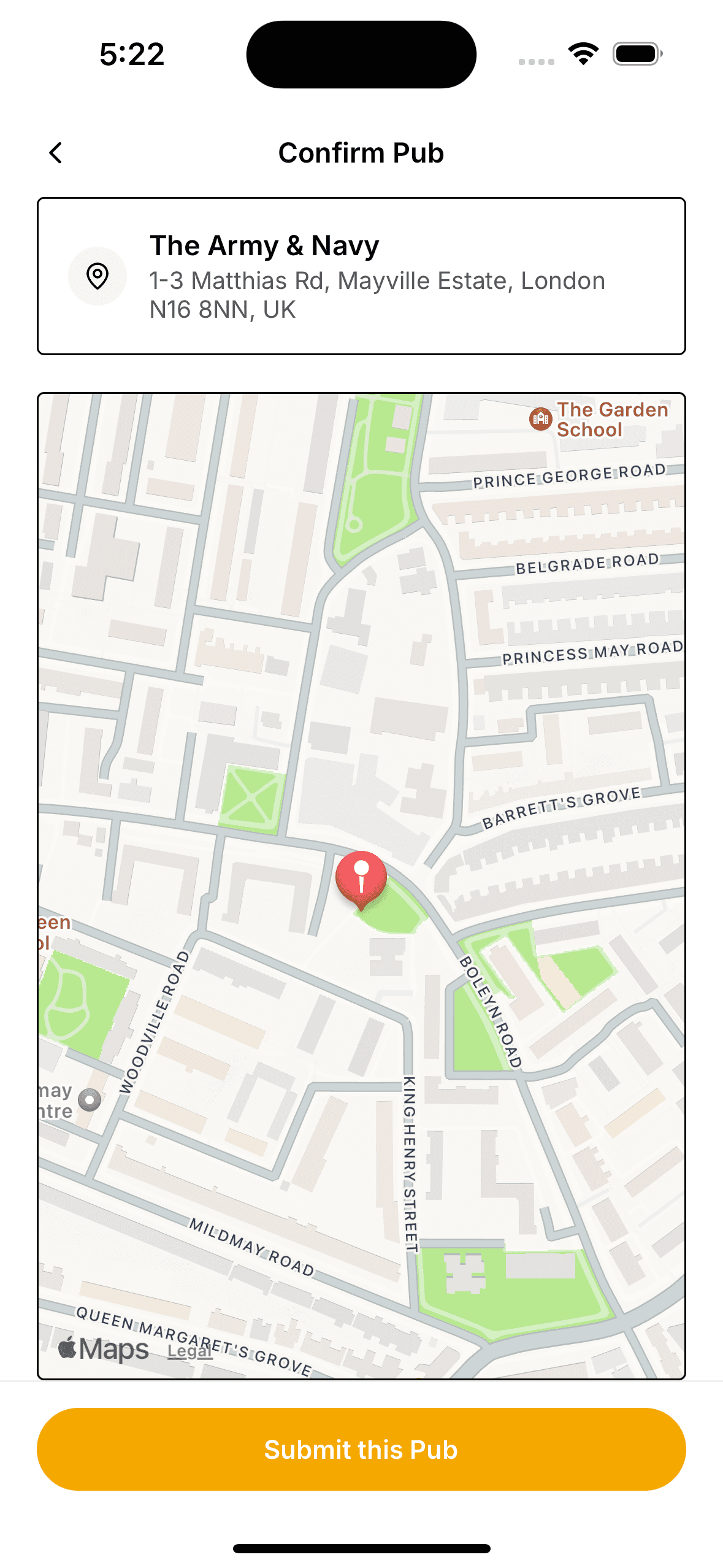 Submit a pub on mobile