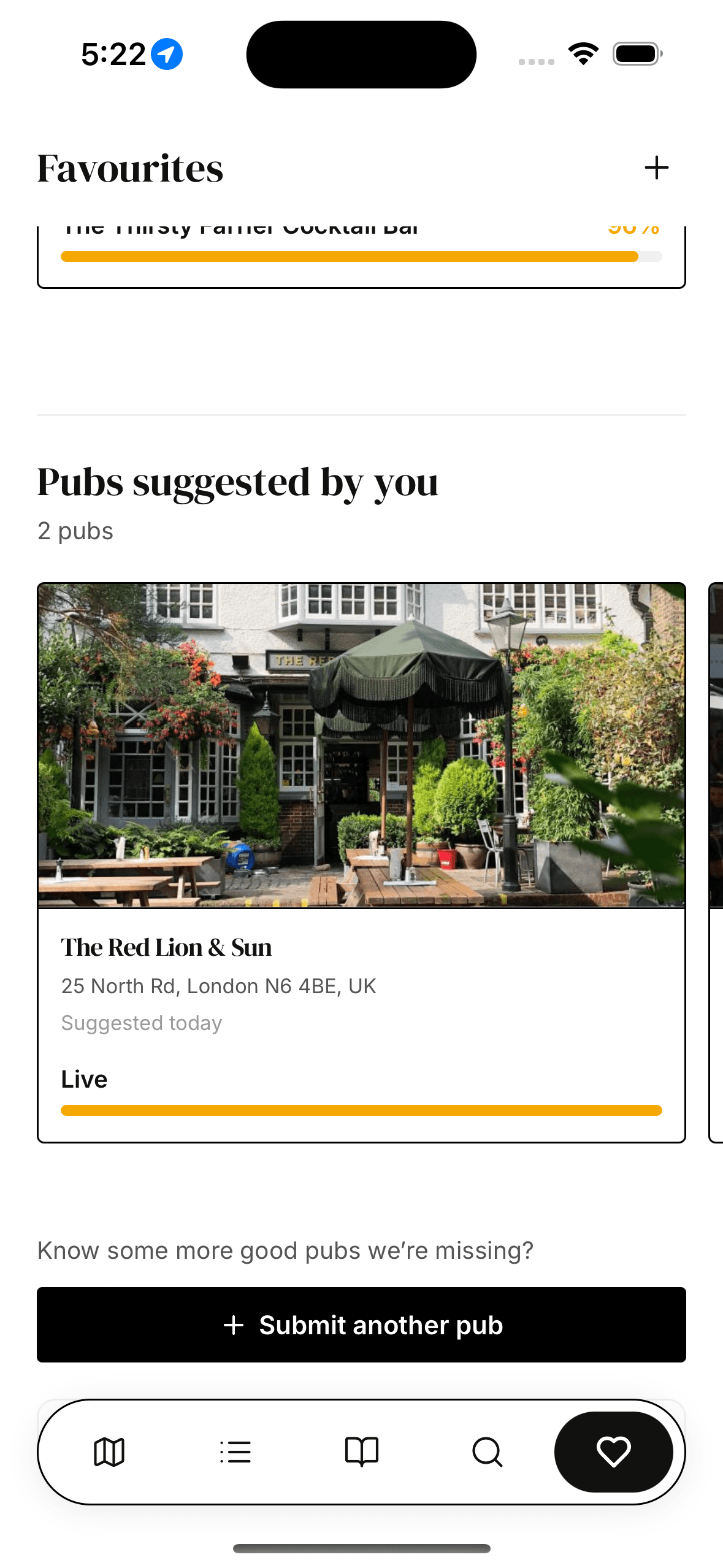 Mobile favourites with suggestion statuses